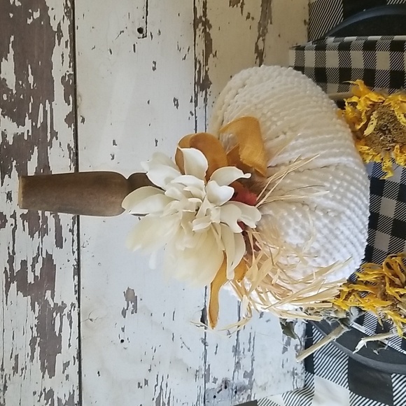 White Chenille fabric Stuffed Pumpkin - Picture 2 of 4